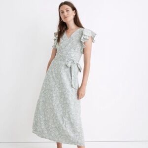 Floral Ruffle Sleeve Wrap Dress